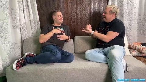 Dominant teddy Matt tickles his submissive friend Ryder's feet